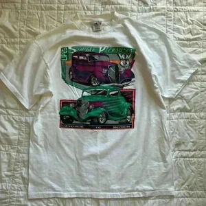 vintage car graphic white tshirt men’s XL cotton slogan short sleeve tee casual